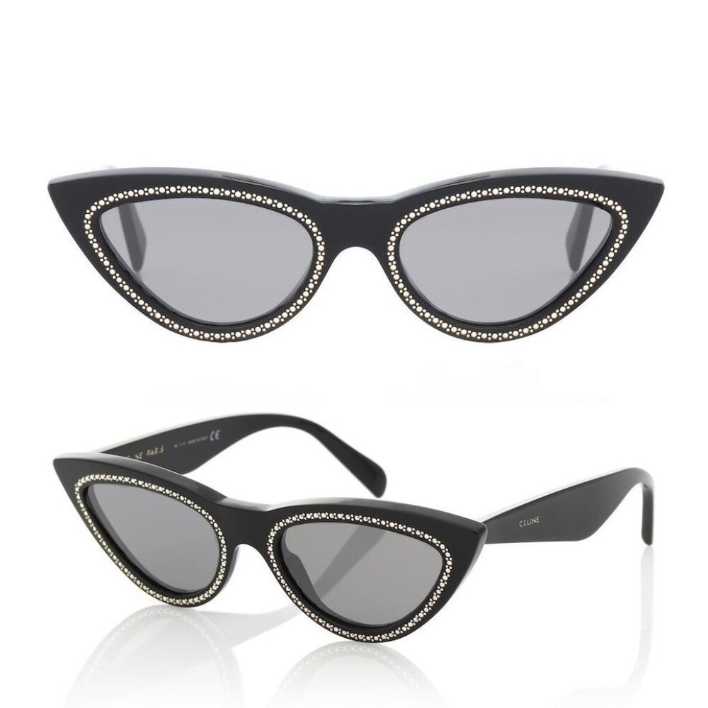 🖤 NEW Celine Mirrored Embellished Black Cat Eye Sunglasses